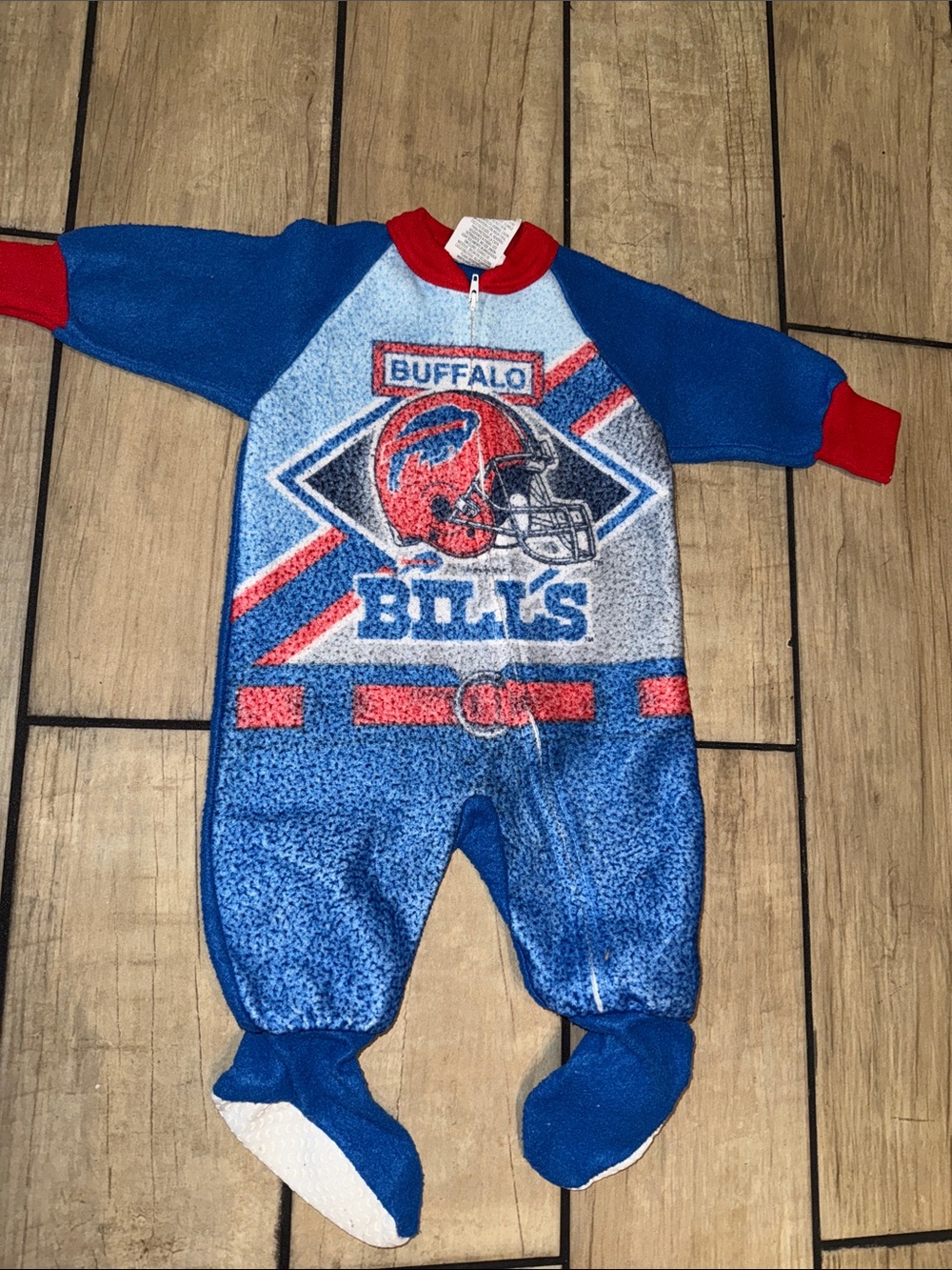 Buffalo Bills Blue & Red Kids One-Piece Fleece Romper vintage 12 months
